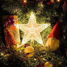 1pc 9.45in LED Lighted Christmas Tree Topper Star, Transparent Textured Warm White Five-Pointed Star Ornament, Battery Powered Xmas Tree Top Decor For Holiday Party Home Decoration - Star - View 4