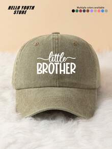 1pc "Litter BROTHER" Letter Print Baseball Cap, Spring/Summer Versatile Vintage Soft Top Dad Hat, Distressed Washed Baseball Cap - A - View 21