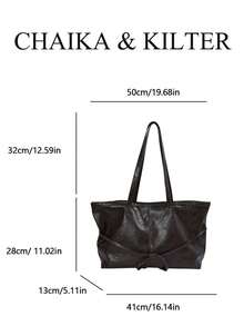 1pc Solid Color PU Fabric Women's Casual Large Capacity Shoulder Tote Bag With Drawstring Decor, Double Handles And Zipper Closure, Suitable For Daily Shopping And Commuting - Coffee - View 2