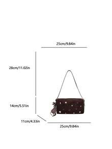 1pc Women's Solid Color Shoulder Boston Bag, Fashion Button Decor Large Capacity Baseball Bag With Pendant, Suitable For Commuting And Shopping - Coffee Brown - View 3