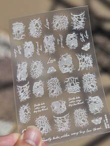 1Sheet White Thin‑Flexible Lace Butterfly Nail Art Stickers, Hollow‑Out Lace & Cursive Quote Text Decals, Nail Supplies For DIY Manicure Decor - White - View 7