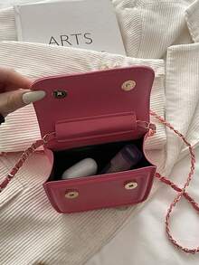 1pc Mini Solid Color Embroidered Soft Surface Gold Foil Letter Lipstick Chain Shoulder Strap Crossbody Bag, Essential For Shopping And Travel - Multicolor - View 11