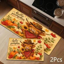 2D Highland Cow, Sunflower, Pumpkin Welcome Pattern Printed Long Runner Mat Series, Indoor Entryway Mat, Bedroom Bedside Mat, Kitchen Mat, Kitchen Long Runner, Suitable For Living Room, Laundry Room, Bathroom - Multicolor - View 10
