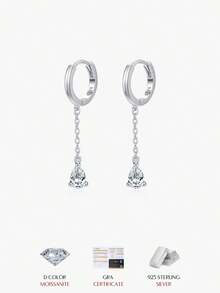 MODIAN 1 CT D Color Pear Cut Moissanite Drop Earrings 925 Sterling Silver Long Chain Lab Diamond Hoop Earrings Jewelry For Women - Silver - View 1
