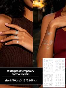 4Pcs Tattoo Fake Y2K Temporary Tattoo Butterfly Flower Small Geometric Waterproof Sweatproof Disposable For Women And Mem Face, Arm, Waist, Chest, Leg, Abdomen, Neck, Hand, Finger, Back For Dancing Party Stage Performance Modernist Body Art - Multicolor - View 7