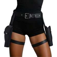 1 Set Sarung Pistol, Aksesori Kostum Polisi, Aksesori Sarung Pistol Kaki Koboi Barat, Aksesori Kostum Lara Croft - Tempat penyimpan pistol - View 1