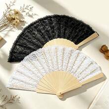 Folding Bamboo Fan Dance Prop Performance Fan Lace Embroidered Hollow Vintage European Court Style Fan - Multicolor - View 1