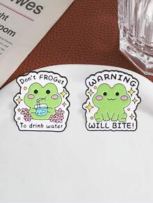 QIHOO 1pc Cute Cartoon Frog Enamel Brooch, Humorous Pun Slogan Lapel Pin Badge, Backpack Denim Jacket Decorative Jewelry Gift - Multicolor - View 7