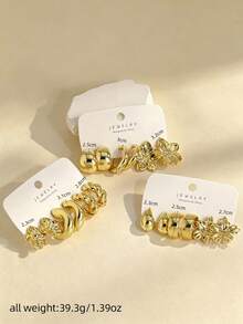 6/18pcs Fashion Elegant Floral Geometric Multi-Color Gold Metal Earrings Set, Women's Fashion Earring Set, Gift For Women - Gold - View 8