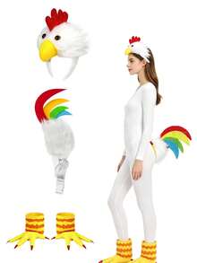 5pcs-Set/4/2 Halloween Animal Headband Rooster Headband Set White Feather Chicken Headband Costume Props For Halloween Party Costume - Multicolor - View 3