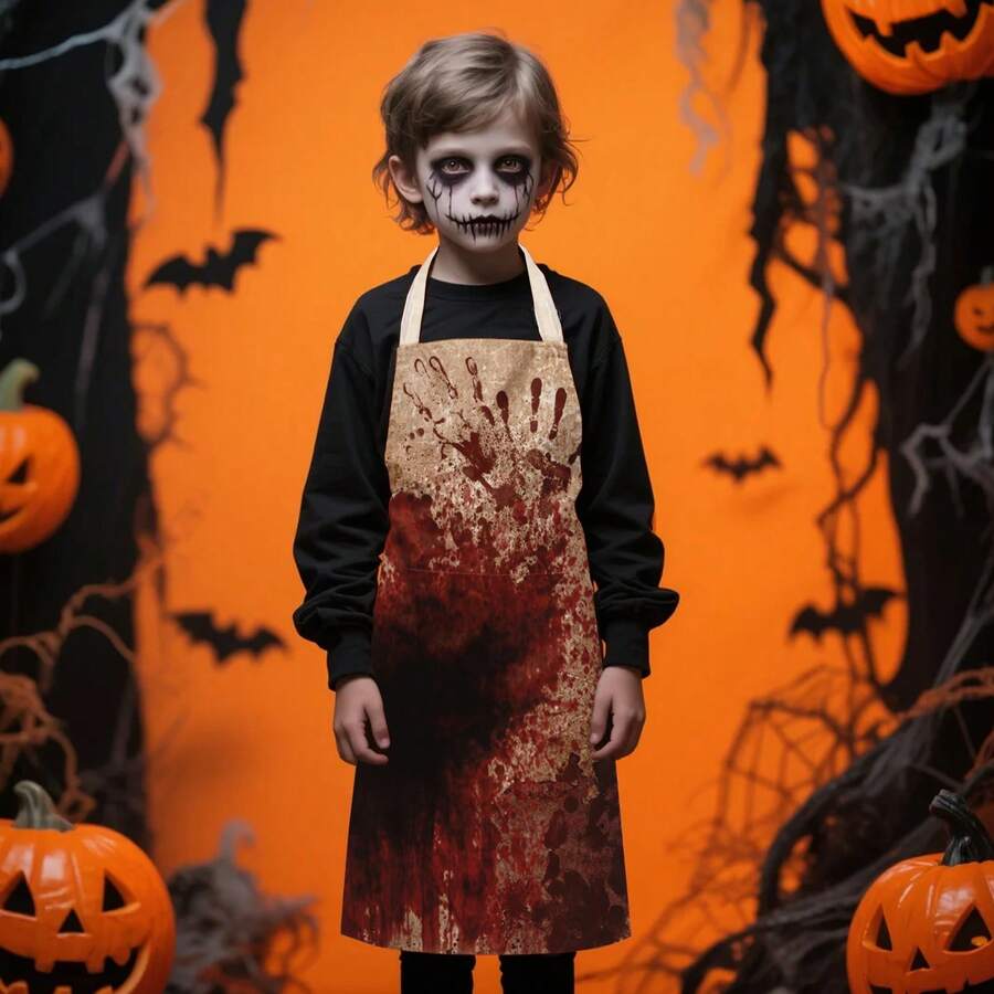 5pcs Halloween Kids Aprons, Blood Splatter Pattern Design, Suitable For Haunted House Costumes, Realistic Horror Character Cosplay Accessories, Halloween Party Use - Multicolor - View 1