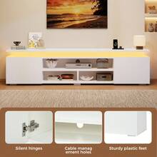 MDF TV Cabinet / TV Stand In Minimalist Style / TV Bench With Cabinets And Open Compartments For Living Room / Timer Function / With LED Lighting / Suitable For Apartments Or Living Rooms, 180 X 35 X 42 Cm, White - White - View 7