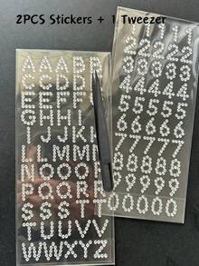 1pc/2pcs/3pcs/4pcs 3D Silver Rhinestone Decor Sticker Set With English Letters, Numbers, Hearts, Stars, Luxury Shiny Texture, Includes Tweezers, Self-Adhesive, Suitable For Phone, Laptop, Camera, Earphones, Water Bottle, Electronic Device Case, Gift Box, Greeting Card, Aromatherapy Container, Storage Box Surface Decoration - one-size - View 16