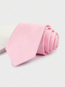 1pc Men's Textured Ribbed Tie, 7cm Hand-Tied Casual Solid Color Necktie - Light Pink - View 1