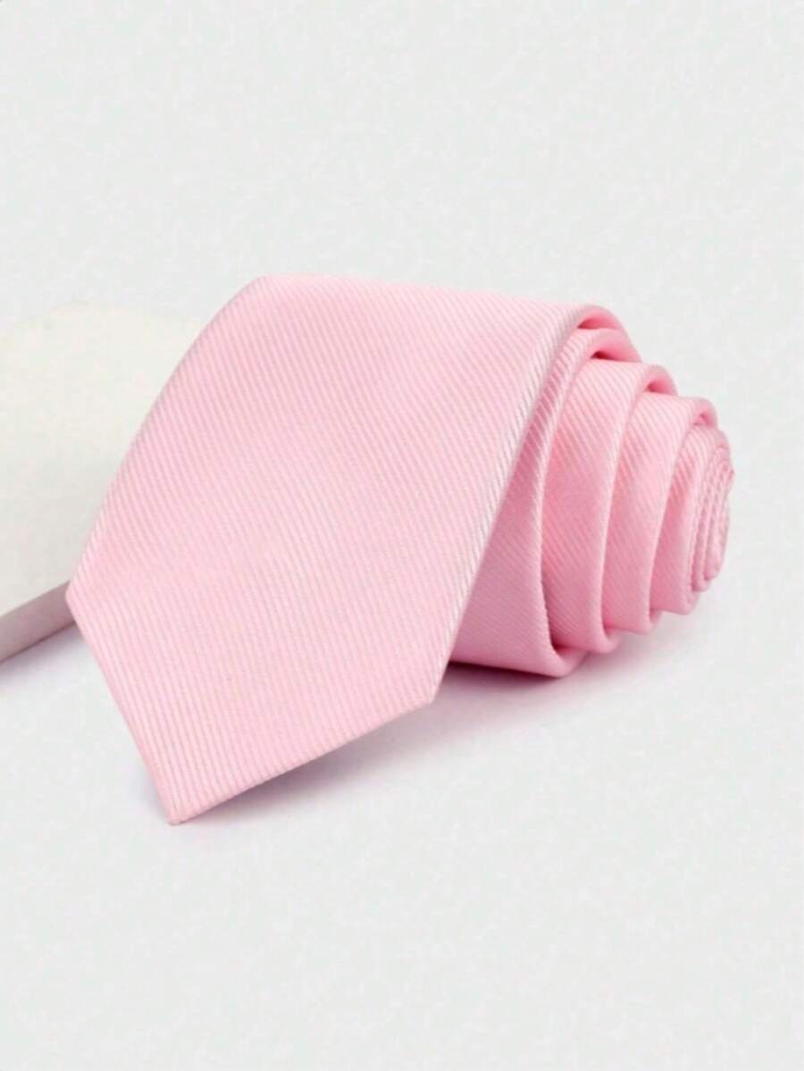 1pc Men's Textured Ribbed Tie, 7cm Hand-Tied Casual Solid Color Necktie - Light Pink - View 1