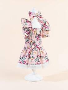 1pc Dog Cat Mesh Wedding Dress Bow Cute Fashion Elegant Charming Creative Personalized Design Print Pet Dress - Multicolor - View 3