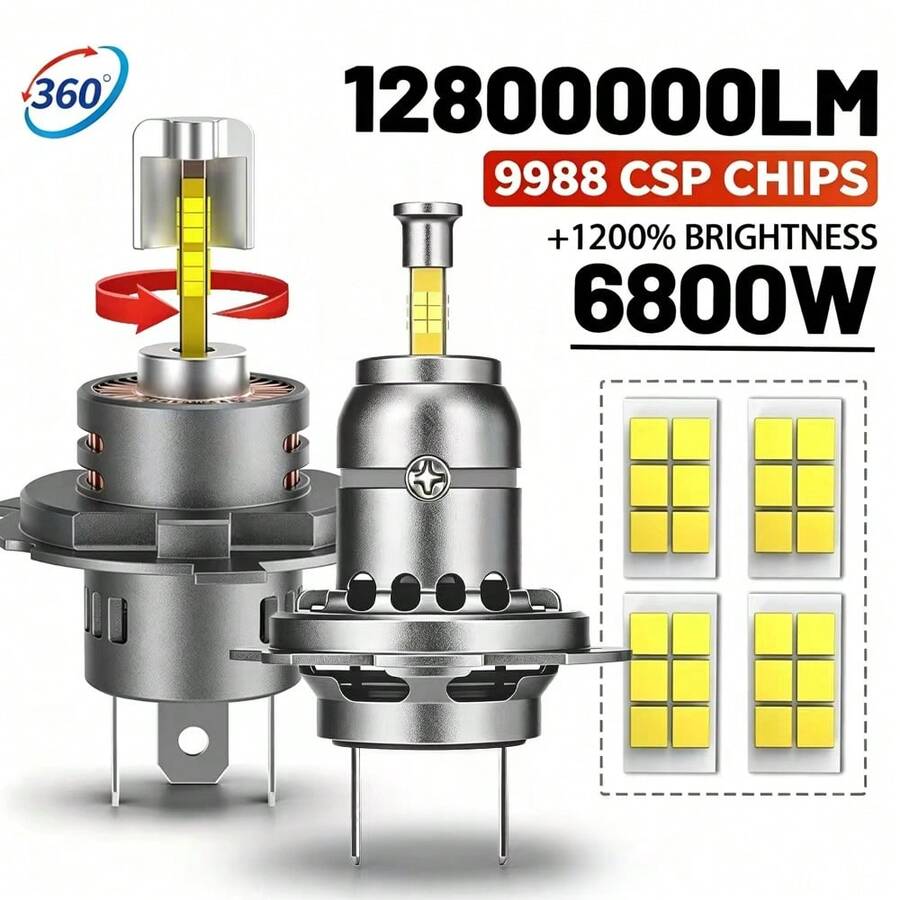 HYNBYZJ 2PCS 360 H4 LED Car Headlight Bulb Canbus H11 9005 9006 Light For Car Turbo Mini Size H11 H7 LED HeadLamp 12V Wireless With Fan