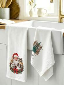 4pcs Kitchen Absorbent Towels, Made Of Polyester Material, Printed With Santa Claus And Tree Patterns, Suitable For Kitchen And Bathroom, Ideal Choice For Housewives And Family Gatherings, High Cost-Performance Home Decor And Room Decoration. - Multicolor - View 6
