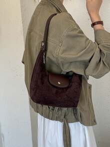 Modern Style Buckle Design Women's Handbag, Fashionable And Versatile Suede PU Adjustable Shoulder Strap Shoulder Bag/Crossbody Bag - Coffee Brown - View 5