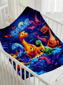 1pc Personalized Customizable Text Home Blanket, Dinosaur & Floral Pattern Commemorative Throw, Suitable For Home Sofa Bed - Multicolor - View 7