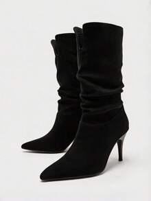Women's Over-The-Knee Tall Boots, New Autumn/Winter Style, Slimming High Heel Chunky Heel Wedge Heel Fold-Down Boots - Black - View 6