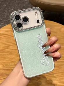 [Custom] Personalized Glitter Luxury Rhinestone Name Star Cat Ear Phone Case Compatible With IPhone 18 Pro Max 17 Pro Max 17 Pro 16 15 14 13 12 11 Pro Max 16 15 Plus - Green - View 4