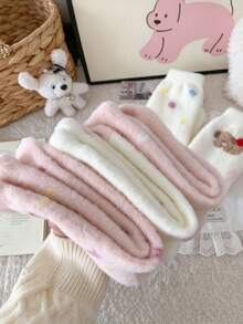 5Pairs Winter Thick Pink Puppy Socks, Autumn/Winter Faux Australian Wool Warm Sleep Socks, Cartoon Home Mid-Calf Socks - Multicolor - View 5