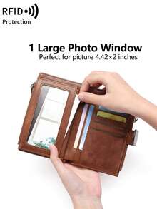 FOREVER MIYIN Vintage RFID Anti-Theft Women's Short Wallet, Double Fold Snap Wallet, Multiple Card Slots, Dual Zipper Coin Pocket, With ID Window, Suitable For Daily Use - Multicolor - View 3