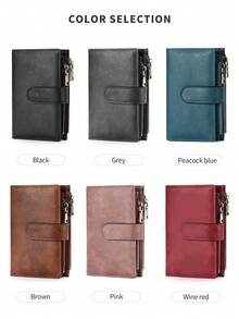 FOREVER MIYIN Vintage RFID Anti-Theft Women's Short Wallet, Double Fold Snap Wallet, Multiple Card Slots, Dual Zipper Coin Pocket, With ID Window, Suitable For Daily Use - Multicolor - View 7