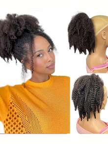 8 Inch Drawstring Ponytail Wig, Afro Kinky Curly Ponytail, Synthetic Ponytail Hair Extensions, Designed For (Multiple Colors Available) - Multicolor - View 6