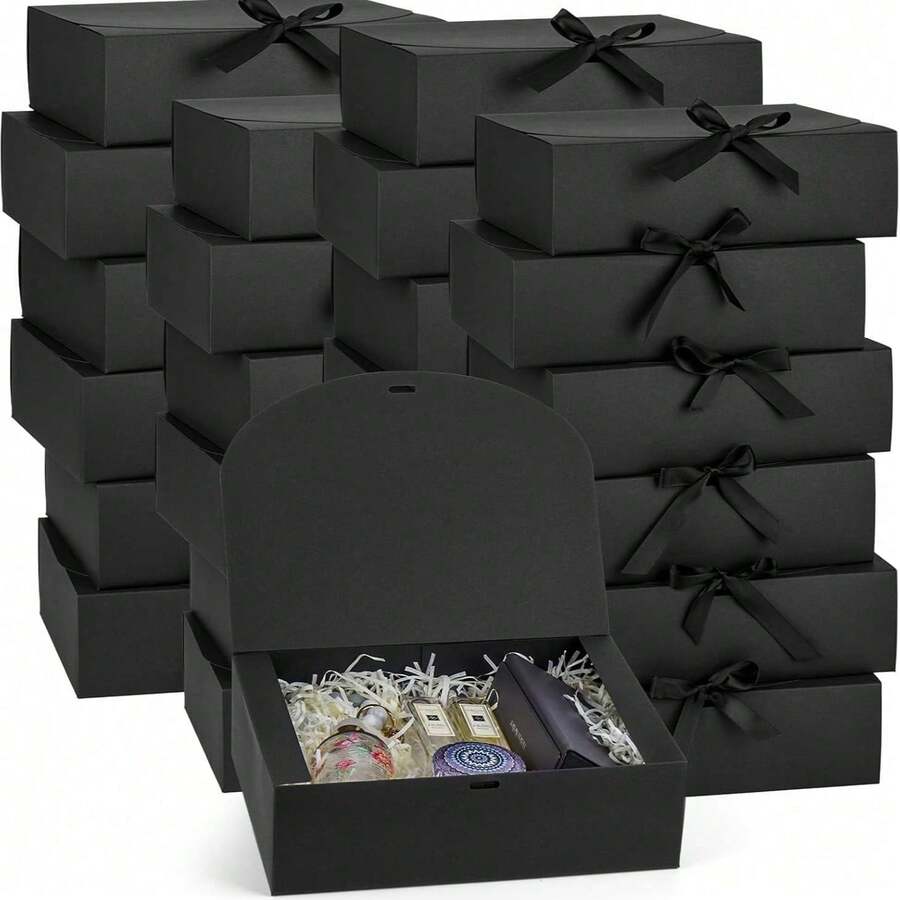 10pcs Black Gift Boxes With Lids, Groomsmen Invitation Gift Boxes, Luxury Black Gift Boxes With Satin Ribbon, Suitable For Weddings, Birthdays, Parties, Graduations, Valentine's Day, Back To School And Other Occasions - Black - View 1