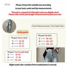 YCYC 女款短款高腰休閒百搭牛仔褲，隨機不對稱破洞設計 - 淺色水洗藍 - 查看 3