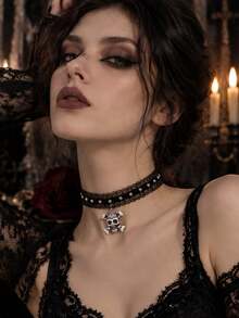 1 buah Kalung Choker Renda Tengkorak Gaya Gotik untuk Wanita, Cocok untuk Pemakaian Sehari-hari, Liburan, Pesta, Halloween, Hadiah Istimewa - MultiWarna - View 4