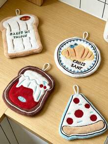 1pc/4pcs Cute Bread Hanging Hand Towel With Loop | Soft Coral Fleece, Super Absorbent & Quick-Dry | Lint-Free Kitchen & Bathroom Hanging Towel, Multifunctional Cleaning Cloth - Multicolor - View 2