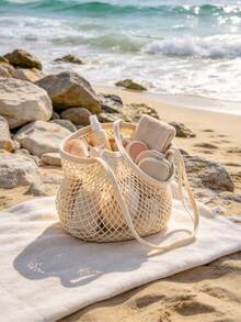 Beach Storage Bag, Breathable Mesh Beach Bag, Makeup Travel Storage Bag, Ultra Lightweight And Portable, Suitable For Beach Outings, Swimming Training, Camping And Hiking, Summer Vacation, Peach Tree - A - View 4