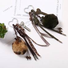 1pc Y2K Coquette Heart Keychain, Leopard Ribbon Pom Pom Bag Charm, Aesthetic Purse Decoration Gift For Her - Multicolor - View 6