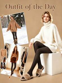 1pc Women's Multi-Functional Fleece Lined Warm Leggings, Daily Wear, Multiple Colors - Chocolate Brown - View 4