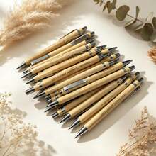 1pc/6pcs-Retractable Bamboo Ballpoint Pen With Printed Text, Bamboo Barrel Design, Smooth Writing, No Ink Smudging, High Cost-Performance, Suitable For Personal Daily Office, School, Business Supplies (Random Style) - Round - View 5