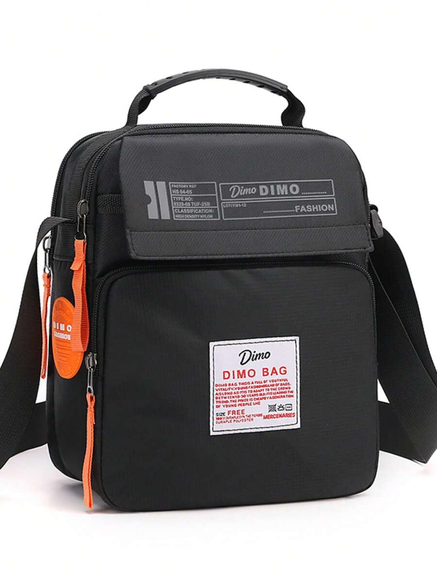 Men's Black Letter Patchwork Handbag Crossbody Bag, Multi-Compartment Large Capacity Oxford Cloth Shoulder Bag, Casual Commute Outdoor Travel Storage Small Bag