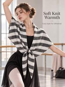 Stylish, Casual Striped Knit Shawl Featuring A Front-Tie Design; Soft And Lightweight, Suitable For Both Everyday Wear And Evening Attire; Thickened Knit // Suitable For All Seasons. - Multicolor - View 4