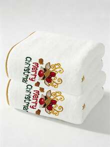 2pcs Christmas Coral Fleece Towels - Soft Absorbent Hand Towels - Exquisite Reindeer Embroidery Pattern With Gold Trim - Winter Holiday Bathroom Decor - Christmas Gift - Multicolor - View 16