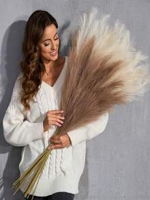 120/100/90/70pcs Pampas Grass, Artificial Reed, Artificial Pampas Grass, High Fluffy Artificial Flowers, Bedroom Decor, Bohemian Style Decoration, Pampas Grass Vase Filler, Farmhouse Home Wedding Decor, Pampas Grass Vase, Suitable For Living Room, Bedroom, Kitchen, Decorative Gift, Birthday, Graduation Celebration, Autumn Decor, Autumn Theme Arrangement - Brown - View 9