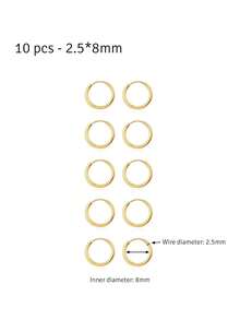 10-Piece Stainless Steel Earrings, Unisex, Punk Hip-Hop Style, Fashion Jewelry, Piercing Accessories, Gold Jewelry, Hypoallergenic - Hoop Earrings - View 17