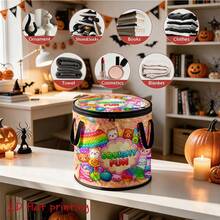 1pc Large Capacity Round Foldable Non-Woven Fabric Bucket Storage Bin, Cute Squishy Pattern With Handle And Zipper, Laundry Hamper, Home Organization Box, Car Storage Bag, Space-Saving Seasonal Storage - A - View 4