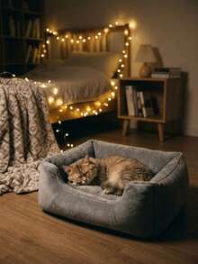 1pc Grey Square Pet Bed With Raised Edges, Non-Slip Bottom Thick Cushion Pet Sleeping Sofa, All-Season Pet Nest, Suitable For Small And Medium Cats And Dogs Pet Supplies - Multicolor - View 5
