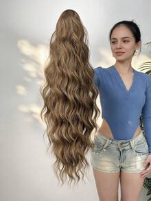 HEYPINK Claw-Shaped Ponytail Hair Extension, 22 Inch Long, Black Brown, Natural Wavy, Heat-Resistant Fiber Synthetic Ponytail Wig, Suitable For Women's Daily Use, Halloween - Brown - View 5