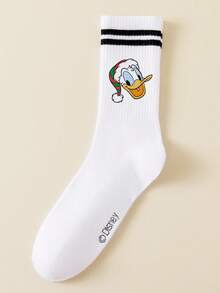 1/5 Pairs Disney Men's Mid-Calf Socks, Double Stripe Cartoon Graphic, Simple Breathable Sports Socks, Christmas Gift Socks - Multicolor - View 12