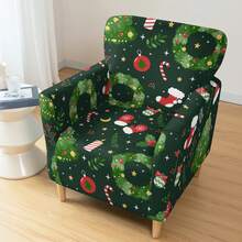 1pc Christmas Print Elastic Small 5-Piece Chair Cover, Single Seat Dust-Proof Sofa Cover For Living Room And Bedroom, All Season - Multicolor - View 5