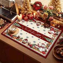 1pc Christmas Series Vintage Frame Christmas Element Pattern Printed Coffee Bar Mat, Drainage Mat, Coffee Machine Soft Bottom Diatomaceous Earth Drainage Mat, Soft Rubber Drainage Mat, Super Absorbent Wear-Resistant Dish Drying Mat, For Countertop Restaurant Kitchen Table Mat, Patio Dining Table Decor, Home Kitchen Supplies, Countertop Decor Mat - Multicolor - View 2