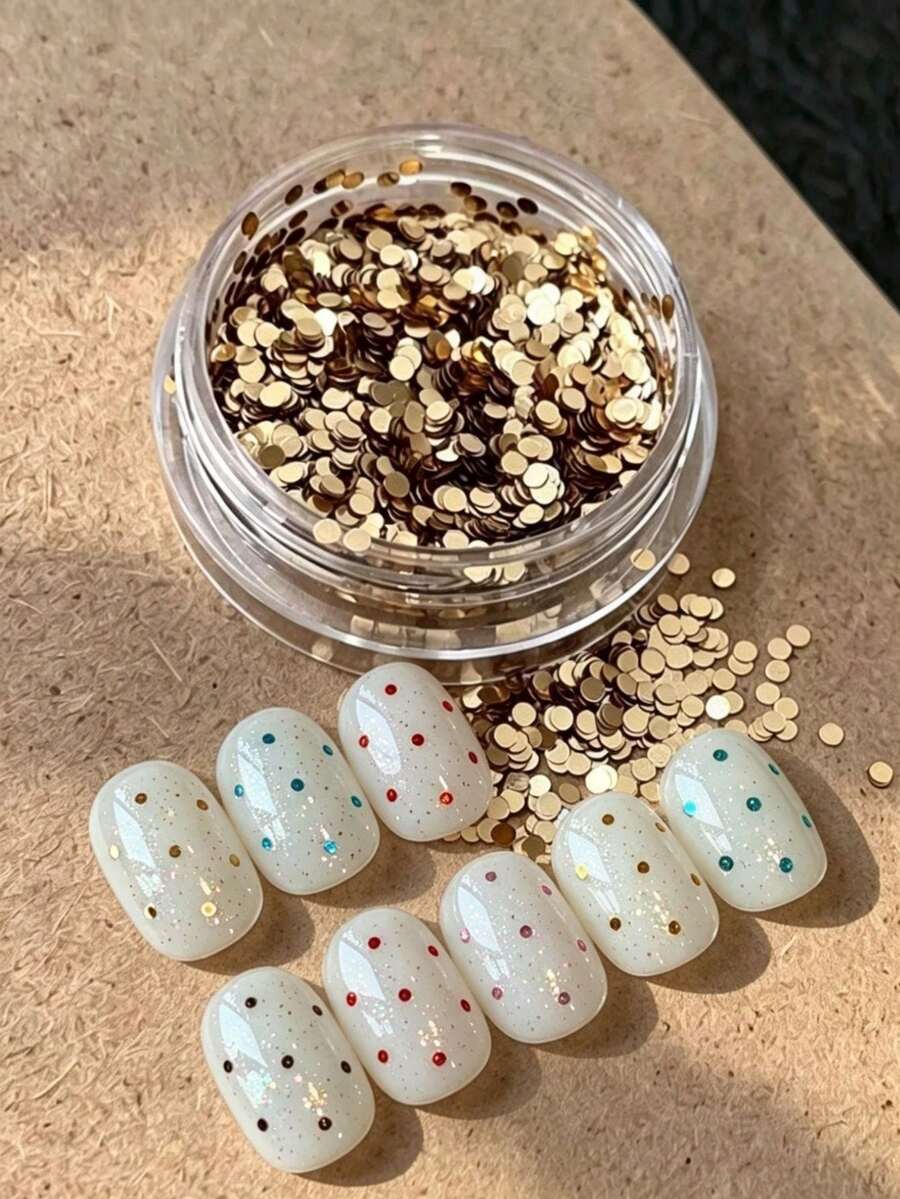 1box/2boxes Fall Autumn Nails Vintage Metallic Gold Round Sequins Mixed Light And Dark Gold Sizes Fine Metallic Luster Retro Autumn Texture Exquisite Wearable Nails DIY Materials - Multicolor - View 1